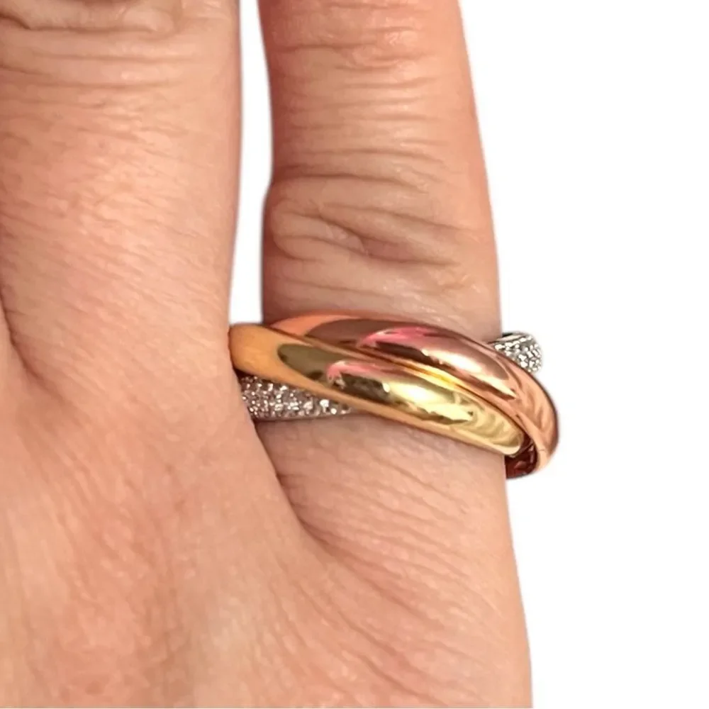 Sterling Silver CZ And Two Tone Over Sterling Silver Interlocking Rolling Ring